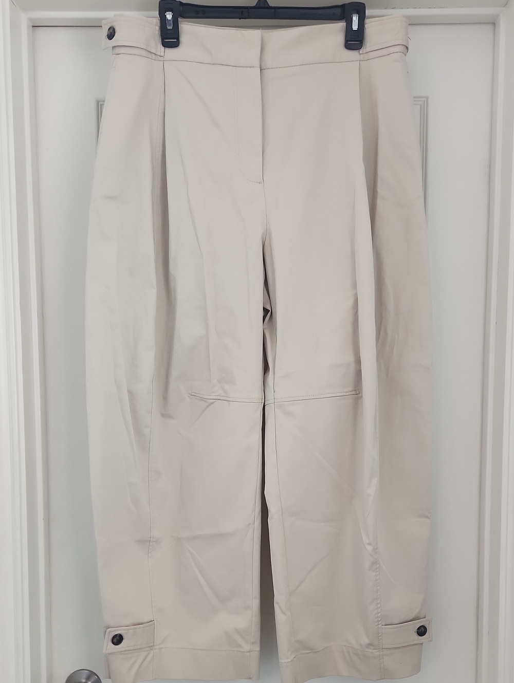Zara Beige Wide-Leg Pleated Women’s Trousers With  Button Cuffs, Size L, NWT